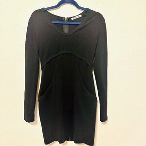 T by Alexander Wang Sheath Dress Black VGUC size Small long sleeve pockets